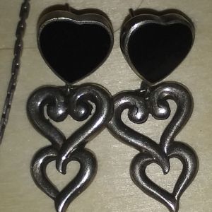 Sterling silver black heart earrings